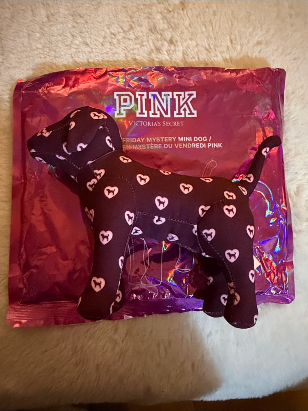 PINK Victoria's Secret Black Plush Mini Dog with Pink Heart Motif
